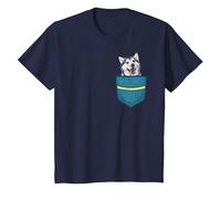 Raza Mascota Bolsillo Dueño De Perro Husky Siberiano Camiseta, Niños, Azul Marino, 6 años