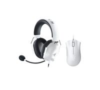 Razer Blackshark V2 X White Edition + Razer Deathadder Essential - auriculares para juegos con sonido envolvente 7.1 con cable y cancelación pasiva del ruido + Razer Deathadder Essential Blanco