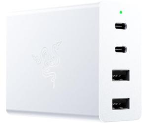 Razer Cargador USB-C GAN - Cargador rápido portátil 130W GAN (2 USB-C, 2 USB-A con Puertos de EE. UU., UE y Reino Unido) Mercury