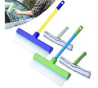 Raznave Squeegee, Raznave Window Cleaner, 3 in 1 Window Cleaning Scraper, with Silicone Squeegee & Microfiber Scrubber, Easy to Clean Without Streaks, for All Glass (Green+Blue)