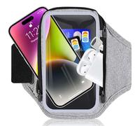 RAZOBWS Brazalete Movil Correr con Cremallera Funda Auriculares, Porta Movil Running para iPhone 16 15 14 13 12 Pro MAX Galaxy Pixel, Funda Correr Arm con Correa Elástica Plegable - 6,9'' (Gris claro)