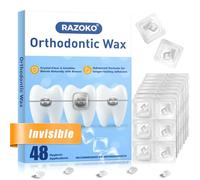 RAZOKO Cera de ortodoncia para aparatos ortopédicos con puntos de cera, comodidad suave, ajuste invisible transparente, protección durante todo el día, 48 envases higiénicos individuales, cera dental