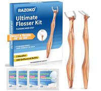 RAZOKO Kit de hilo dental extra fuerte resistente a las trituraciones, 135 grados para zonas de difícil acceso, libre de PTFE y PFAS, 2 asas + 240 cabezales de recambio, naranja