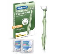 RAZOKO Kit de hilo dental, resistente a las roturas, inserta y gira de 90° a 135° para zonas de difícil acceso, libre de PTFE y PFAS, 1 mango + 120 cabezales de recambio, verde