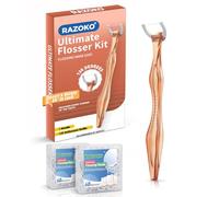 RAZOKO Kit de hilo dental, resistente a las roturas, inserta y gira de 90° a 135° para zonas de difícil acceso, libre de PTFE y PFAS, 1 mango + 120 cabezales de recambio, naranja