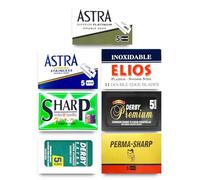 Razor Blades Club Hojas de afeitar Astra, Derby, Elios, Permasharp, muestrario de 40 hojas de doble filo