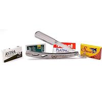 Razor Blades Club Mars navaja de afeitar | Maquinilla de afeitar profesional para barba, bigote y contornos con juego de 20 cuchillas (Astra-Derby-Shark-Voskhod) Acero 1 unidad (Paquete de 1)