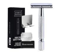 Razor manual masculina - afeitado muy con borde doble, mango antideslizante y 5 cuchillas de repuesto, diseño elegante y duradero | Perfecto para el cuidado de la barba, el novio personal,