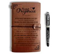 Razpah To My Nephew Leather Journal, Engraved Gift Pen, Roller Ballpen, Ballpoint Pen, Leather Notebook and Pen Gift for Nephew, 160 Pages Notebook, Graduation Back to School Birthday Christmas Gift