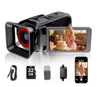 RAZPLYN Videocámara 4K, cámara de video de 64 MP con pantalla abatible de 3 pulgadas, zoom de 18X, WiFi, cámara web, tarjeta SD de 32 GB, batería de 2500 mAh (negro)