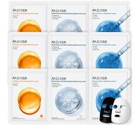 RAZUYEN 9 Tipos Mascarillas Faciales de Hoja, mascarilla facial con péptidos, vitamina C y pantenol B5 - iluminador, cuidado facial calmante para todo tipo de pieles, hidratante y reafirmante