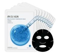 RAZUYEN Carbón Mascarilla Facial (10 Hojas) Hidratante y Calmante con Ácido Hialurónico, Centella Asiática y Colageno, Reparación y Suavidad para Todo Tipo de Piel, Vegana Face Mask Mujer y Hombre