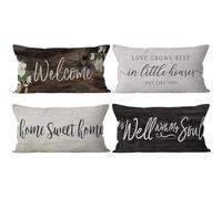 (RB) Home Sweet Home - Juego de 4 fundas de almohada, 12 x 20 pulgadas, regalos de inauguración de la casa, decoración de banco de porche, decoración de sala de estar de granja, funda de almohada para
