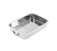 RB RENBERG - Bandeja Horno con Grill Rectangular para Horno - Fabricada en Acero Inoxidable - Máxima Antiadherencia - Tamaño 37 x 26.5 x 6.3 - Ideal para Lasaña Pastel Cazuela Tapas