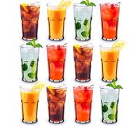 RBDRINKS RB Vasos Retro Transparente Plástico Copas de Vino, Reutilizable Vasos de Cristal Agua, Vaso Vidrio Pare Café, Batidos, Jugo 33cl, Juego de 12