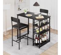 RBFGYIOP Conjunto Mesa Alta Cocina con 2 Taburetes y Estantes - Set de 3 Piezas Mesa de Bar Tapizada, Ahorra Espacio, 91.5x50x91.5 cm, para Cocina Pequeña, Comedor o Isla, Negro