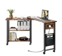 RBFGYIOP Mesa Auxiliar Móvil con Ruedas, Elevable, 3 Estantes, Madera Metal | Mesa móvil 3 estantes con ruedas, puerto USB, altura regulable, madera rústica y metal negro.