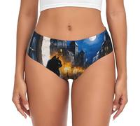 rbghnm Night Cat In The City - Calzoncillos suaves y transpirables para mujer, de cobertura completa, cómodos, elásticos, tallas grandes, Negro, M