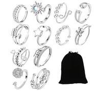Rbleote 12 Piezas De Anillo Antiestres Mujer Ajustable Anillo Ansiedad Para Aliviar La Presión Unisex Con Una Bolsa De Terciopelo Negro