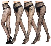 Rbleote 4 Pares Medias Estampadas Para Mujer,Medias De Red De Encaje Negro,pantys hueco transparentes,Ideales Para Uso Diario,Fiestas Y Bailes De Máscaras