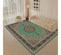 RBQIZVW Alfombra Oriental para salón, Alfombra para Interior, Lavable, Antideslizante, de Pelo Corto, para Dormitorio, Suave, Vintage,Alfombra para Junto a la Cama Color Verde 100×200 cm