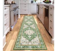 RBQIZVW Vintage Alfombras de Recibidor Larga 60×160 cm Pelo Corto Oriental Alfombra Verde Corredor Antideslizante Pasillo, Lavable Alfombras De Habitacion para Entrada, Lavandería, Balcón