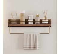 RBUDSPOLF Estante Organizador Multifuncional de Maderaiza de Nogal Negro, 45Cm con Barra de Toalla, Estante Flotante para Baños, Cocinas y Dormitorios