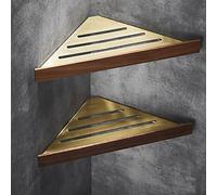 RBUDSPOLF Estantes Ducha Carrito de Baño Estantes de Esquina Estantes Flotantes Dorado Cepillado con Madera de Nogal Triángulo Organizador de Cosméticos Estante Estantes de Cocina Montados en la Pared