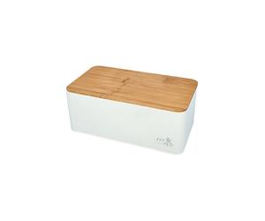 RBV BIRKMANN Panera con tapa 33x18cm metal/bambú blanco