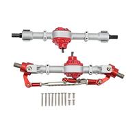 RC Car Metal Front Rear Axle Set | High Strength Aluminum Alloy for MN D90 / D91 / 99S / FJ45 1/12 RC Truck | Upgrade Parts with Mounting Screws (Silver Red)
