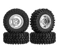 RC Coche Goma Ruedas Para Axial Para SCX24 Para TRX4M V FCX24 1/18 1/24 Rueda Aluminio De 1.2" Y Neumáticos De Goma Blanda De 62 X 24 Mm Piezas De Mejora Para Crawler RC(Silver)