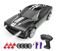 RC Drift Car 1:20 Coche Teledirigido 2,4 GHz 4WD Coche Teledirigido 20 KM/H Coche de Carreras Teledirigido con Faros de Trabajo, 2 baterías Recargables, Regalo para Adultos y niños (Negro)