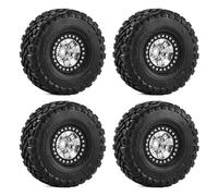 RC Goma Ruedas para Traxxas para TRX4 para TRX6 D90 para Axial para SCX10 GEN7/8 1/10 1,9 Pulgadas Juego Neumáticos Rueda Beadlock Aluminio RC Crawler Upgrade(Silver)