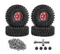RC Maquetas Piezas para Traxxas para TRX4 D90 para Axial 1/10 Tamaño Grande 125mm 1.9 Beadlock Llanta Rueda Kit Neumáticos Coche Trepador Control Remoto Actualización Piezas(Red)