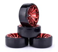 RC Neumáticos Rueda para Traxxas para D4 para HSP para HPI para Tamiya 4PCS 1/10 RC Drift On-Road Wheel Hard Pattern Tire Drifting RC Car Accesorios(Red)