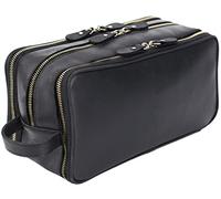 RC ROCKCOW Neceser de cuero personalizado para hombres, kit de afeitado de viaje, bolsas de cosméticos grandes, organizador de baño, Negro (cuero de grano completo), L, Piel auténtica