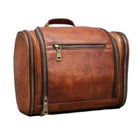 RC ROCKCOW Neceser para hombres, organizador de artículos de aseo personal de piel auténtica, bolsa de aseo colgante de viaje grande, resistente al agua, kit de afeitado para cosméticos, estuche de