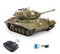RC Tank M26 PerShing Vehículos militares para camiones RC Car Control remoto Militar tanque de batalla Juguete giratorio de 320 ° sonidos realistas Gran regalo para niños y niños (verde)