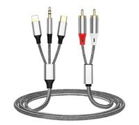 RCA a 3,5 mm, 2 RCA macho a USB tipo C/Lightnning/cables de audio auxiliares, iPhone a Phono conector de 3,5 mm compatible con iPhone/Samsung Galaxy/Huawe/Tablet/PC para TV, altavoces, amplificador