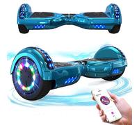 RCB Hoverboard 6.5" Overboard Hover Borad con LED Luces/Bluetooth Regalo para Adultos y Niños Monopatín Hoverboards, Regalo para niños, Cian Cromado