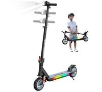 RCB R12 MAX Patinete Eléctrico Niños para 6-12 años, hasta 18km/h y 15km, 7" Plegable Patinete Eléctrico,3-Altura Ajustable，Luces de Arco Iris, Suspensión, Pantalla LED, Regalos para Niños