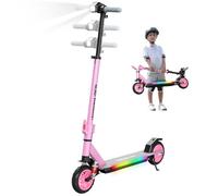 RCB R12 MAX Patinete Eléctrico Niños para 6-12 años, hasta 18km/h y 15km, 7" Plegable Patinete Eléctrico,3-Altura Ajustable，Luces de Arco Iris, Suspensión, Pantalla LED, Regalos para Niños
