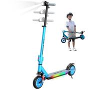 RCB R12 MAX Patinete Eléctrico Niños para 6-12 años, hasta 18km/h y 15km, 7" Plegable Patinete Eléctrico,3-Altura Ajustable，Luces de Arco Iris, Suspensión, Pantalla LED, Regalos para Niños