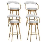 RCGNR Taburetes De Bar Tapizados De Altura, Taburete Alto Altura Mostrador, Respaldo De Tela De Terciopelo Y Patas De Metal For Isla De Cocina Y Comedor White, 65cm/4pcs