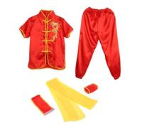 RCGOFOLLOW Uniforme de Kung Fu, uniforme tradicional chino de Tai Chi, disfraz de Wushu, bordado único hecho a mano con dragón, adecuado para artes marciales, conjunto de ropa de, Rojo, 160