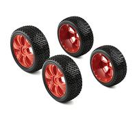 Rchobbytop 4pcs 1/8 Buggy 17mm Ruedas y Neumáticos con Adaptador Hex y Tuercas Llave, OD 114mm Neumático para Off Road RC Car Arrma Typhon Traxxas Redcat HPI Redcat Hobao Xray TLR Tekno HSP 94762 94081, Rojo