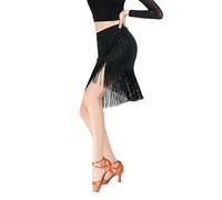 RCIUJEL Falda profesional con flecos para baile de salón latino, Negro, Large
