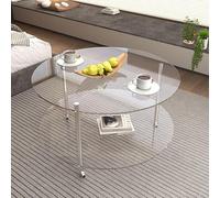 RCJCQSR Mesa de centro de acrílico de 2 niveles, pequeña mesa auxiliar redonda moderna con estante de almacenamiento para sala de estar, oficina en casa, dormitorio (color: transparente)