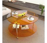 RCJCQSR Mesa de centro de acrílico de 2 niveles, pequeña mesa auxiliar redonda moderna con estante de almacenamiento para sala de estar, oficina en casa, dormitorio (color: naranja)