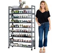 RCJCQSR Organizador de zapatos de bambú con 4 ruedas universales y marco estable, organizador de zapatos de capa extraíble, para armario, pasillo, entrada, sala de estar (tamaño: 80 cm, color: 9